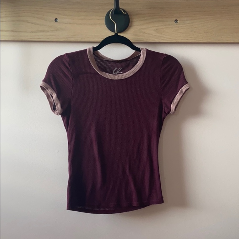 Charlotte Russe Burgundy Ringer Tee